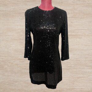 Tory Burch Black Sequin Mini Cocktail Shift Dress Women’s Size M Long Sleeve